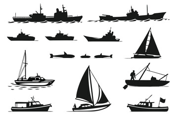 Ship and Boat Vector Silhouettes – Maritime Transport Icons