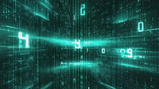 Green digital matrix code animation