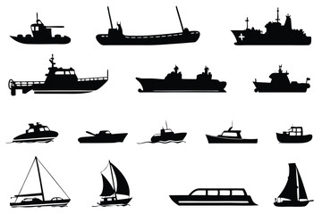 Ship and Boat Vector Silhouettes – Maritime Transport Icons