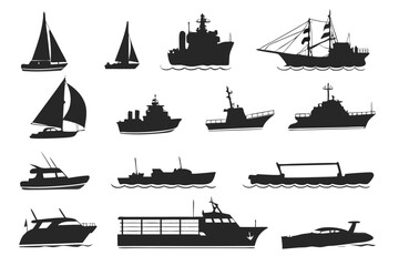 Ship and Boat Vector Silhouettes – Maritime Transport Icons