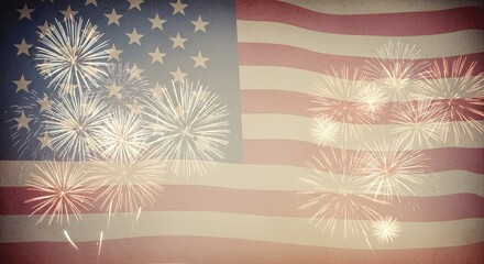 American Flag and Fireworks Display Celebrating National Holiday