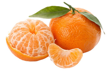 Fresh Mandarin Oranges with Leaves, Peeled and Segment