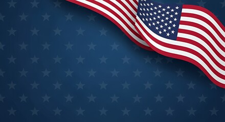 American Flag Waving on Blue Star Background for Patriotic Events