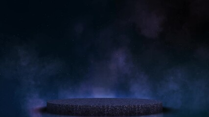 Spotlights in the concert hall. Stage light with colored spotlights and smoke. Empty dark city street with horror atmosphere. Night scene fog Stage light and smoke on stage, lighting and spotlights. - Powered by Adobe