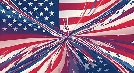 Abstract American Flag Explosion with Dynamic Red White and Blue Colors