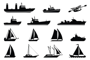 Marine Vessel Silhouettes – Boats, Ships, and Watercraft Icons