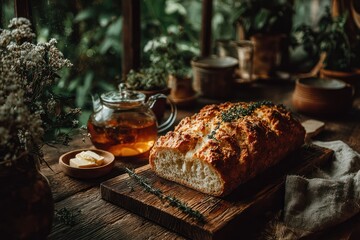 Baking fresh bread at home kitchen food photography cozy atmosphere close-up culinary delights