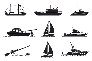 Marine Vessel Silhouettes – Boats, Ships, and Watercraft Icons
