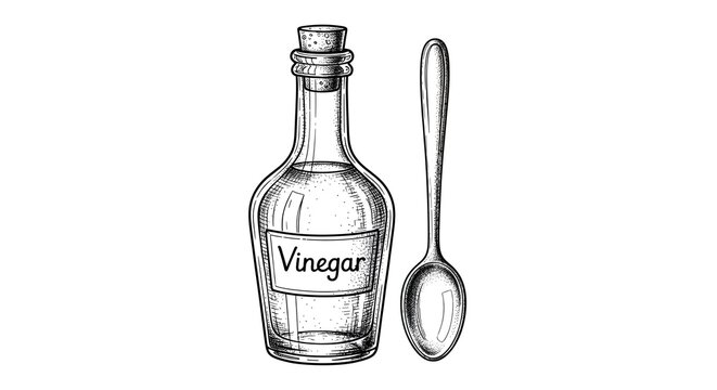 vinegar bottle and spoon, black and white clip art preview