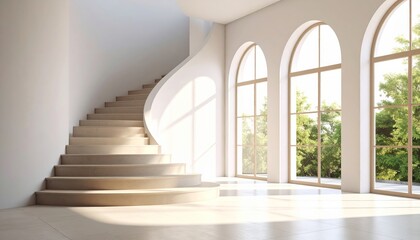 Fototapeta premium Modern building interior with an arched corridor and sleek architecture