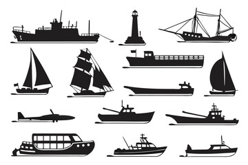 Black Boat and Ship Silhouettes – Maritime Vector Collection