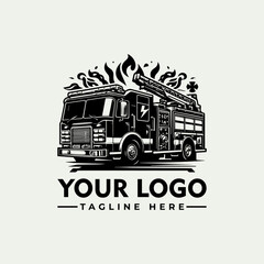 A detailed illustration of a fire truck with flames, perfect for a logo.