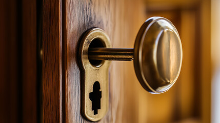 Obraz premium Key in a door lock, symbolizing security and access