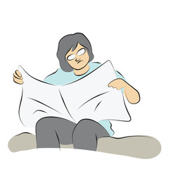 man with eyeglasses reading newspaper on sofa illustration vector hand drawn with black lines isolated on white background.