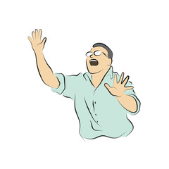 man with eyeglasses showing stop gesture illustration vector hand drawn with black lines isolated on white background.