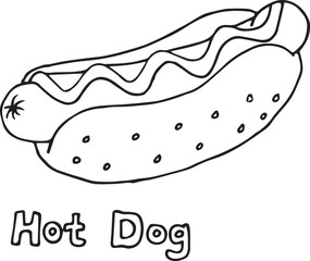 black and white hand drawn hot dog image