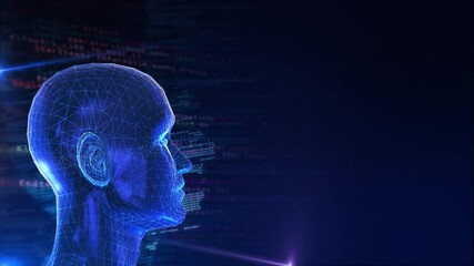 Futuristic ai head connected data network, human mind, concept of technology, science innovation, intelligence. 5g high speed internet connection Big data analysis process background. cyberspace 3D 4K - Powered by Adobe