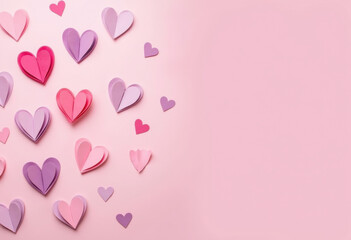 Paper hearts on pink background