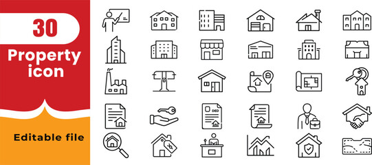Home property Real Estate Thin Line Icons set. Editable Stroke vector file.
