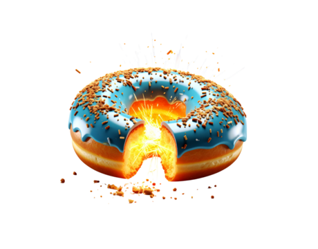 Exploding Donut with Blue Icing and Sprinkles Bursting with Light. - Powered by Adobe