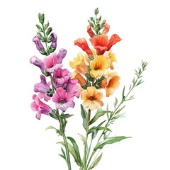 A Snapdragon Bouquet, watercolor clipart vector, isolated on a white background.