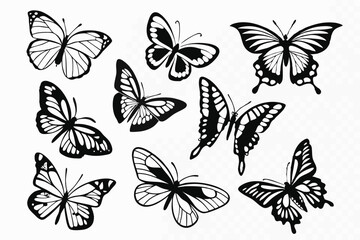 Butterfly Vector Silhouettes – Black Icon Set on Transparent Background