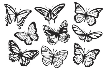Fototapeta premium Black Butterfly Silhouettes Set – Vector Insect Collection