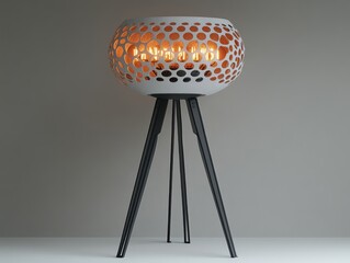 Modern decorative lamp with unique design illuminating a minimalist interior space