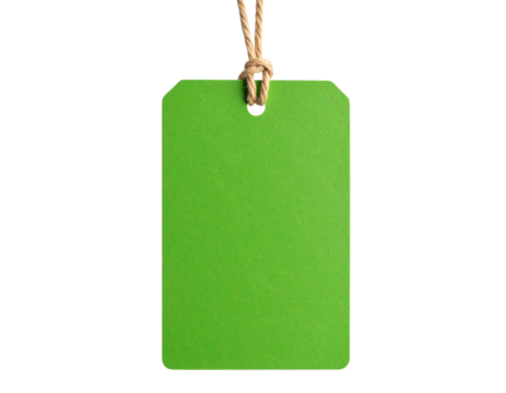  Green rectangular price tag with hanging string, isolated on transparent background PNG