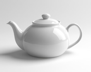 Elegant white teapot on a minimalist background, showcasing its smooth curves and shine