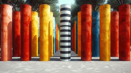 Brightly Colored Plastic Poles Arranged In Playful Formation