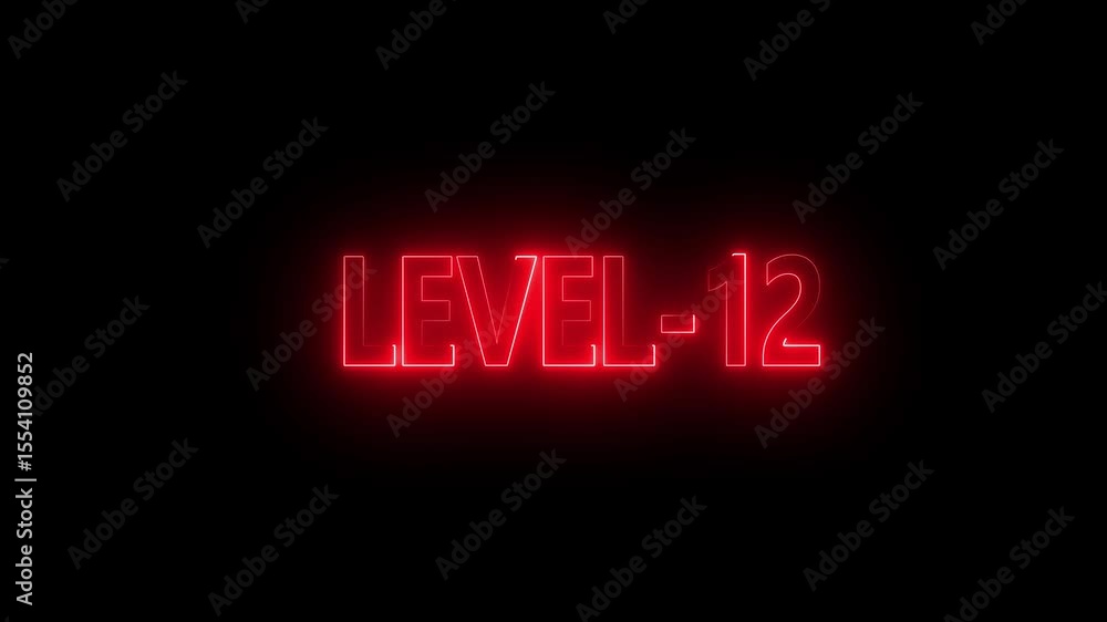 Poster glowing level-12 text with glitch effects animation. game concept next level icon isolated . black b