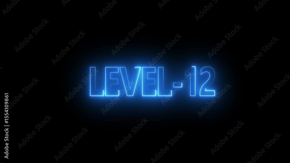 Poster glowing level-12 text with glitch effects animation. game concept next level icon isolated . black b