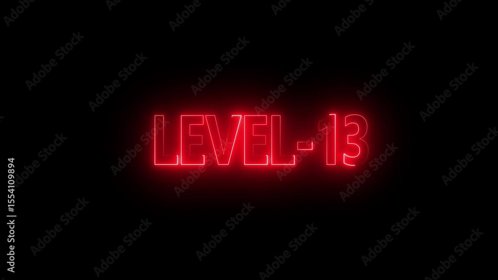 Poster glowing level-13 text with glitch effects animation. game concept next level icon isolated . black b