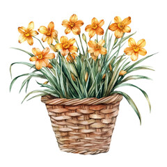 A Sisyrinchium Flower Basket, watercolor vector, isolated on a white background.