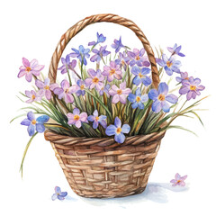 A Sisyrinchium Flower Basket, watercolor illustration vector, isolated on a white background.