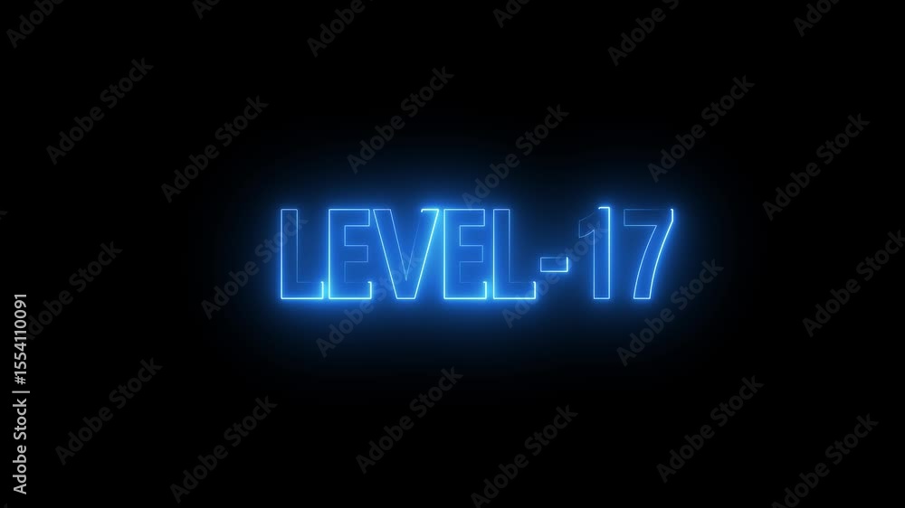 Poster glowing level-17 text with glitch effects animation. game concept next level icon isolated . black b