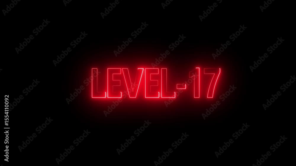 Poster glowing level-17 text with glitch effects animation. game concept next level icon isolated . black b