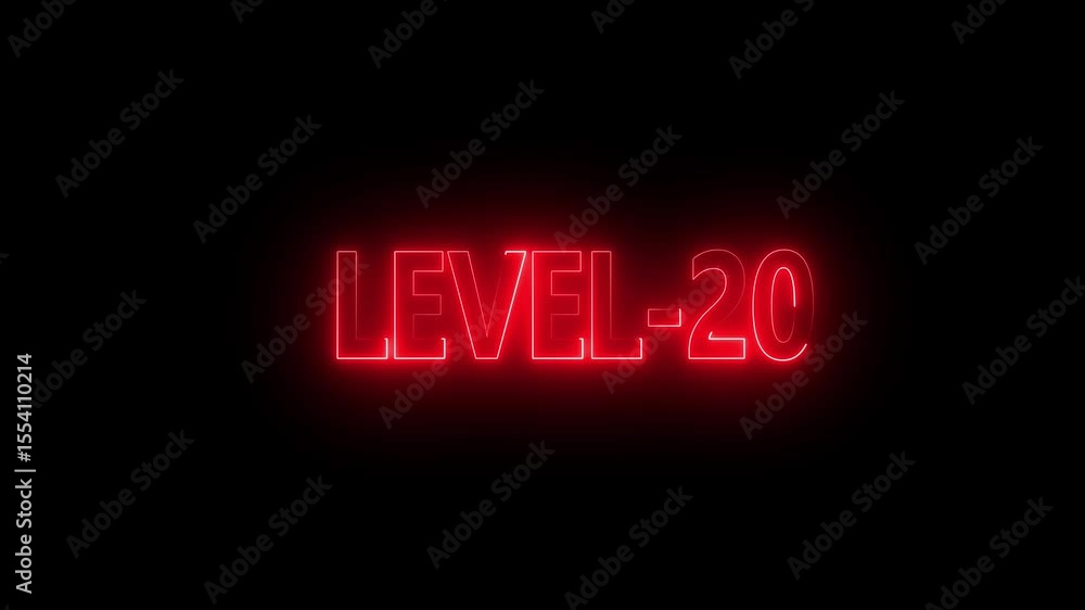 Poster glowing level-20 text with glitch effects animation. game concept next level icon isolated . black b