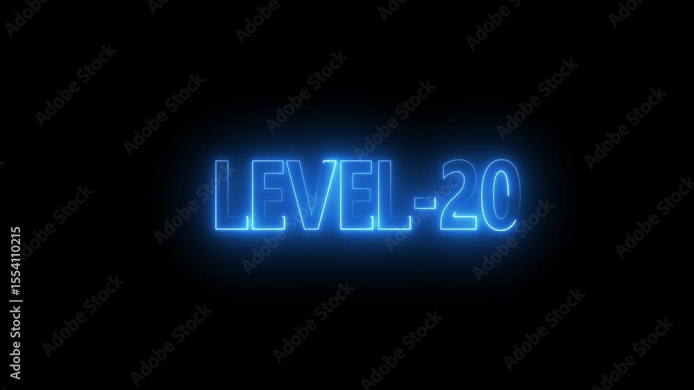 Poster glowing level-20 text with glitch effects animation. game concept next level icon isolated . black b