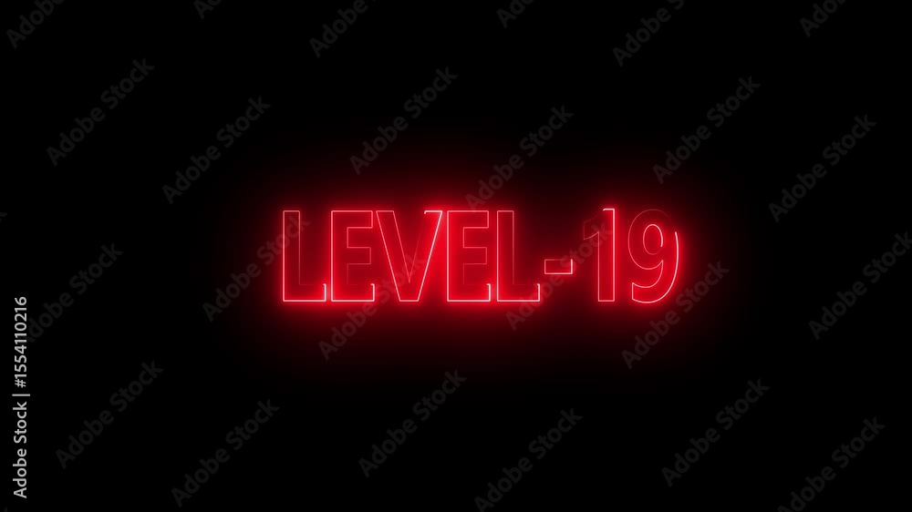 Poster glowing level-19 text with glitch effects animation. game concept next level icon isolated . black b