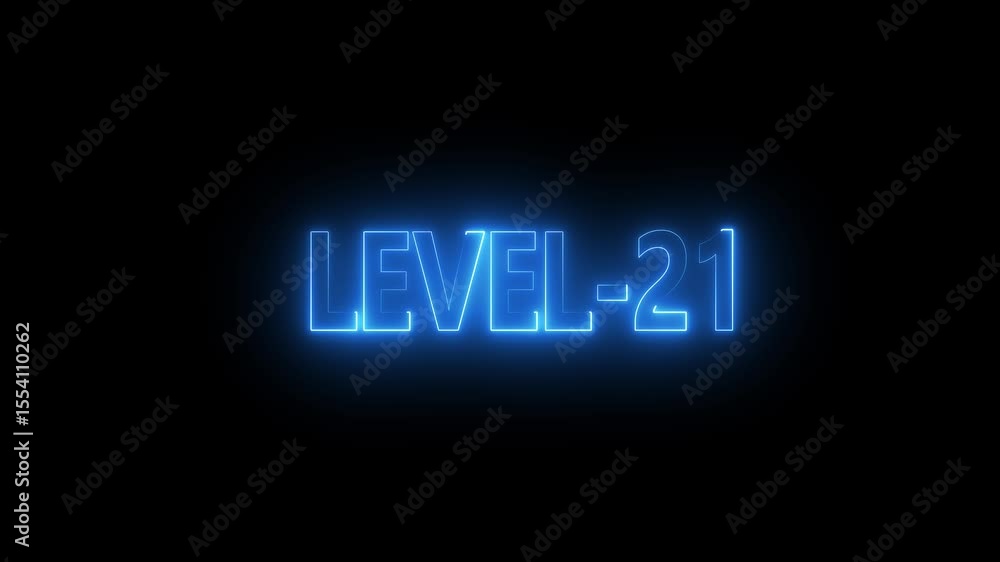 Poster glowing level-21 text with glitch effects animation. game concept next level icon isolated . black b