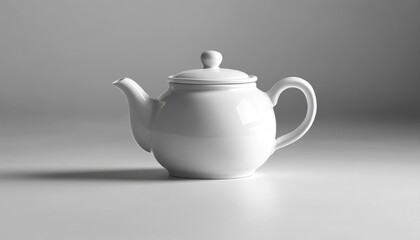 Elegant white teapot on a minimalist surface, showcasing its smooth design and form
