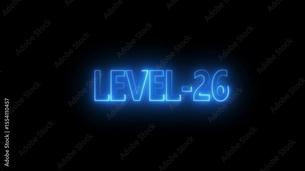 Poster glowing level-26 text with glitch effects animation. game concept next level icon isolated . black b