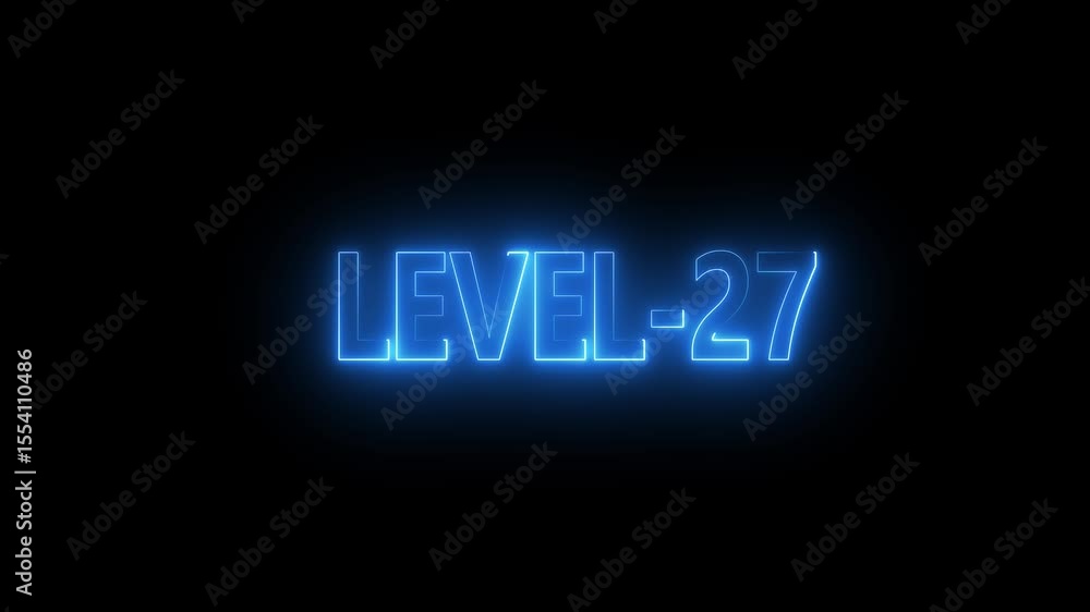 Poster glowing level-27 text with glitch effects animation. game concept next level icon isolated . black b