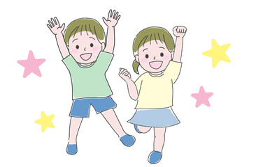 ジャンプして喜ぶ子供たち