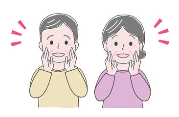 笑顔で呼びかける中高年の男性と女性