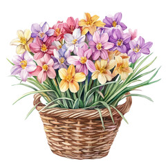 A Sisyrinchium Flower Basket, watercolor vector, isolated on a white background.