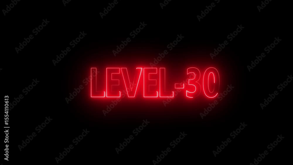 Poster glowing level-30 text with glitch effects animation. game concept next level icon isolated . black b