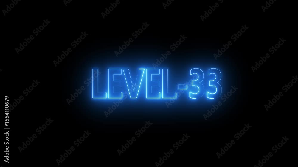 Poster glowing level-33 text with glitch effects animation. game concept next level icon isolated . black b